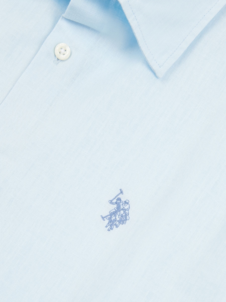 U.S. Polo Assn Blue Linen Blend Shoer Sleeve Shirt - Image 3 of 3
