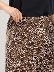 Yours Curve Brown Satin Deer Spot Print Skirt - Image 4 of 6