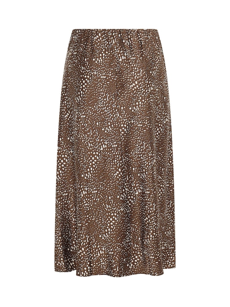 Yours Curve Brown Satin Deer Spot Print Skirt - Image 6 of 6