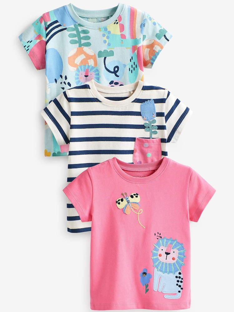 Pink Short Sleeve T-Shirts 3 Pack (3mths-7yrs) - Image 1 of 2 Pink Short Sleeve T-Shirts 3 Pack (3mths-7yrs) - Image 1 of 2