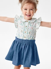 Cream Short Sleeve Denim Skirt Dress (3mths-7yrs) - Image 1 of 3