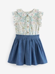 Cream Short Sleeve Denim Skirt Dress (3mths-7yrs) - Image 2 of 3