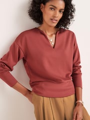 Rust Brown Long Sleeve Slinky Notch Neck Top - Image 1 of 5