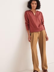Rust Brown Long Sleeve Slinky Notch Neck Top - Image 3 of 5