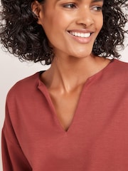 Rust Brown Long Sleeve Slinky Notch Neck Top - Image 4 of 5