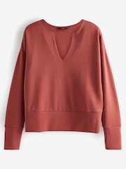 Rust Brown Long Sleeve Slinky Notch Neck Top - Image 5 of 5