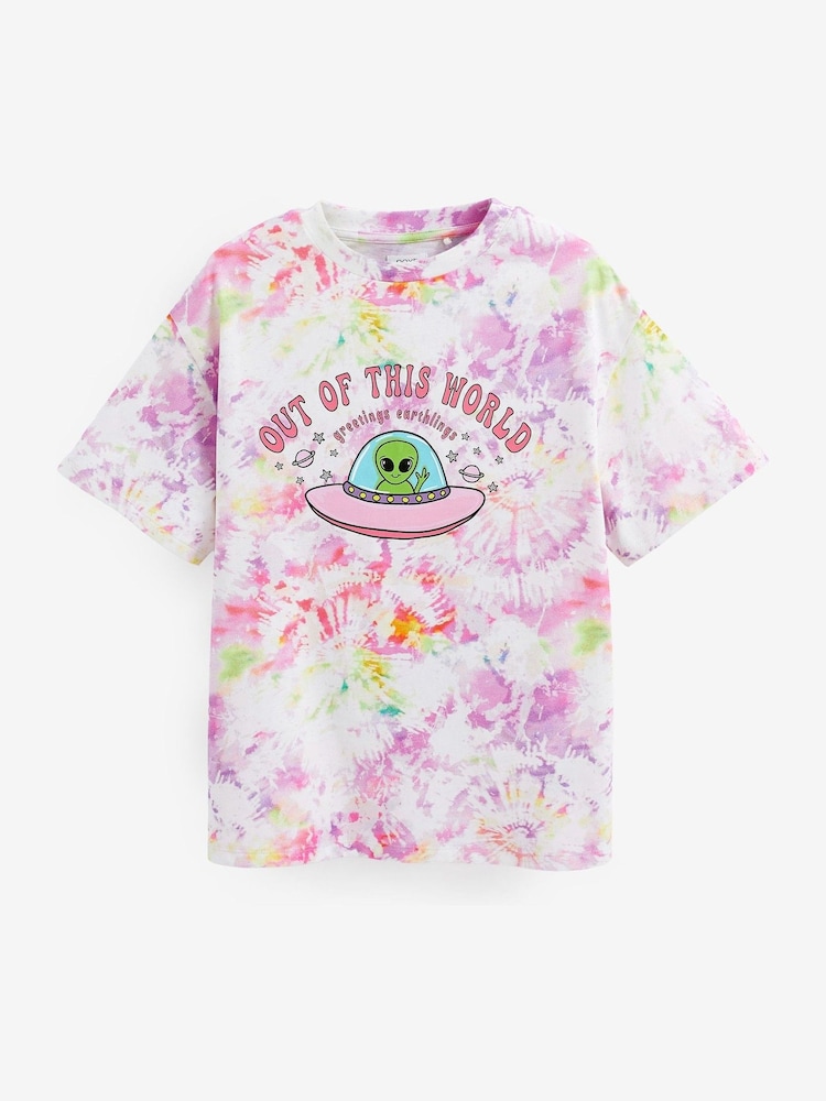 Pink Alien Tie Dye Oversized Graphic T-Shirt (3-16yrs) - Image 1 of 2