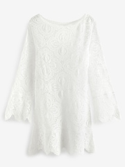 Cream Slash Neck Crochet Beach Cover-Up - Image 5 of 5