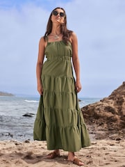 Khaki Green Tiered Maxi Dress - Image 1 of 5