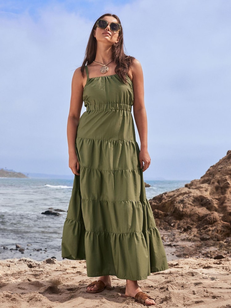 Khaki Green Tiered Maxi Dress - Image 1 of 5