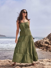 Khaki Green Tiered Maxi Dress - Image 2 of 5