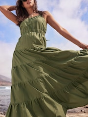 Khaki Green Tiered Maxi Dress - Image 4 of 5
