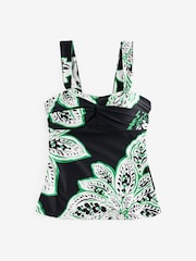 Black/Green Leaf Print Wide Strap Tummy Control Bandeau Tankini - Image 6 of 7