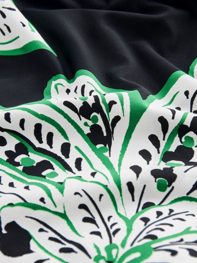 Black/Green Leaf Print Wide Strap Tummy Control Bandeau Tankini - Image 7 of 7