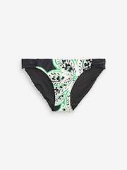 Black / Green Leaf Print Ruched Side High Leg Bikini Bottoms - Image 5 of 5