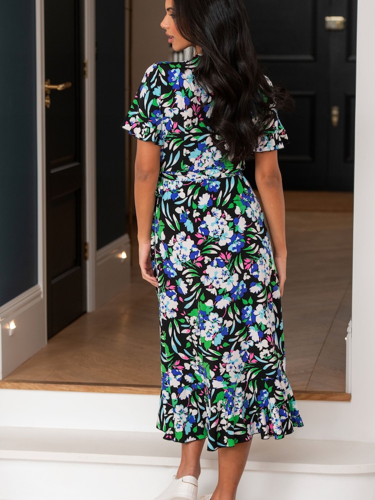 Pour Moi Black & White Print Megan Stretch Jersey Wrap Midi Dress - Image 2 of 4