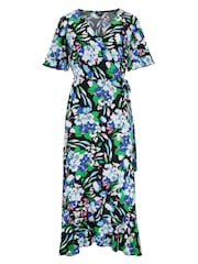 Pour Moi Black & White Print Megan Stretch Jersey Wrap Midi Dress - Image 3 of 4