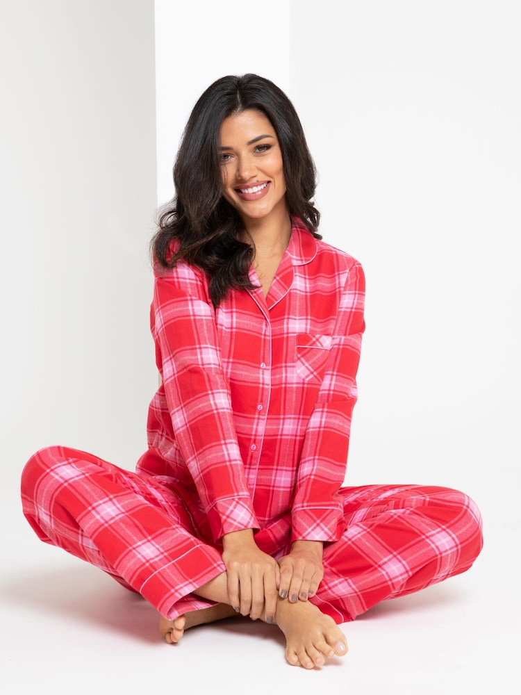 Rojo multicolor - Set de regalo de pijama abrigado de algodón cepillado 100 % a cuadros de Pour Moi - Imagen 2 de 5