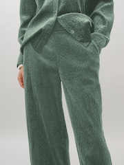 Moss Green Soft Cord Wide Leg Trousers with Modal - Image 4 of 10
