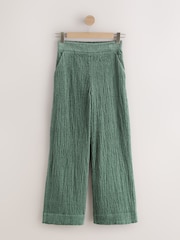 Moss Green Soft Cord Wide Leg Trousers with Modal - Image 8 of 10