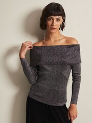 Phase Eight Iris Bardot Knitted Black Top - Image 1 of 6