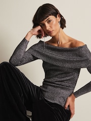 Phase Eight Iris Bardot Knitted Black Top - Image 4 of 6