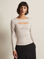 Phase Eight Natural Ciara Cut Out Metallic Knitted Top - Image 1 of 6