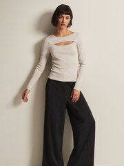 Phase Eight Natural Ciara Cut Out Metallic Knitted Top - Image 3 of 6