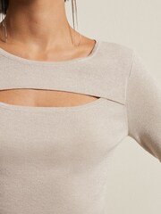 Phase Eight Natural Ciara Cut Out Metallic Knitted Top - Image 5 of 6