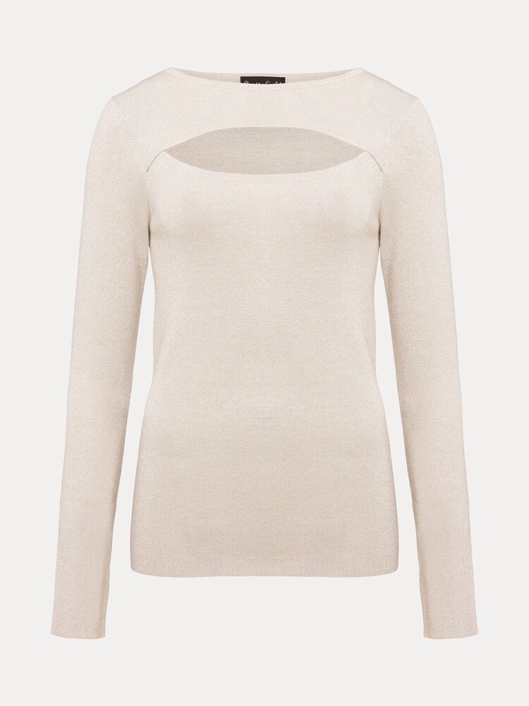 Phase Eight Natural Ciara Cut Out Metallic Knitted Top - Image 6 of 6