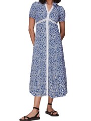 Whistles Blue Twin Daisy Print Midi Dress - Image 1 of 4