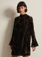 Phase Eight Rayna Velvet Swirl Mini Black Dress - Image 1 of 6