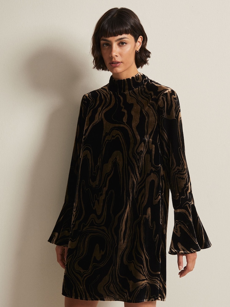 Phase Eight Rayna Velvet Swirl Mini Black Dress - Image 1 of 6