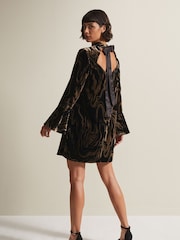 Phase Eight Rayna Velvet Swirl Mini Black Dress - Image 2 of 6