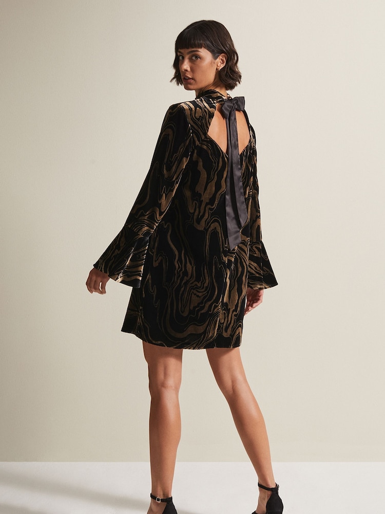 Phase Eight Rayna Velvet Swirl Mini Black Dress - Image 2 of 6