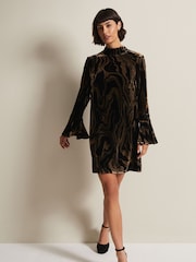 Phase Eight Rayna Velvet Swirl Mini Black Dress - Image 3 of 6