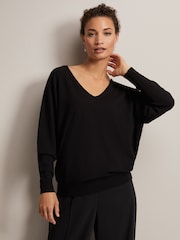 Phase Eight Black Senita Fine Knit V-Neck Jumper - Image 1 of 6