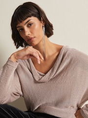 Phase Eight Natural Malti Metallic Cowl Neck Knit Jumper - Image 5 of 6