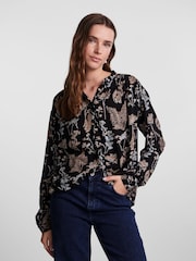 PIECES Black Printed Long Sleeve Blouse - Image 1 of 5