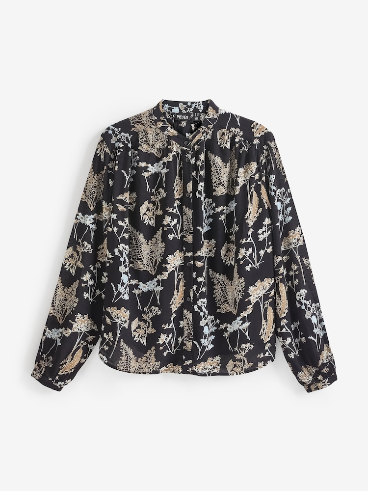 PIECES Black Printed Long Sleeve Blouse - Image 5 of 5