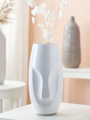 Pacific Visage White Face Design Stoneware Table Vase - Image 1 of 4