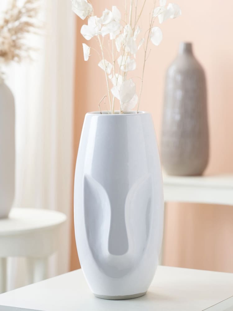 Pacific Visage White Face Design Stoneware Table Vase - Image 1 of 4
