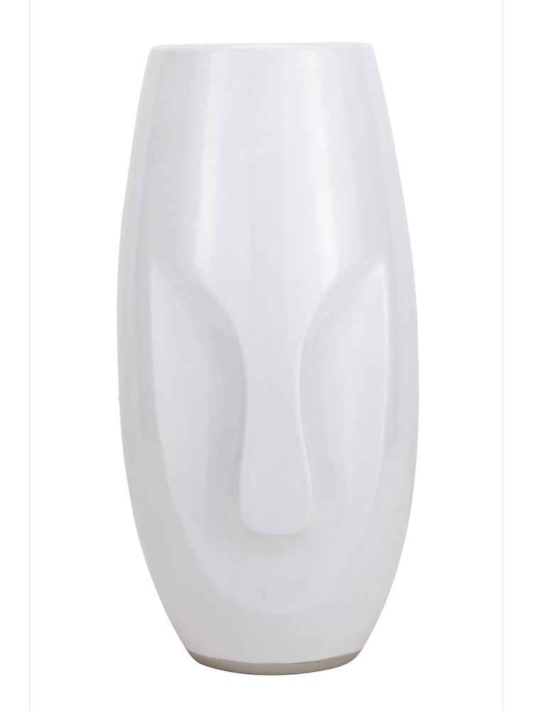 Pacific Visage White Face Design Stoneware Table Vase - Image 2 of 4