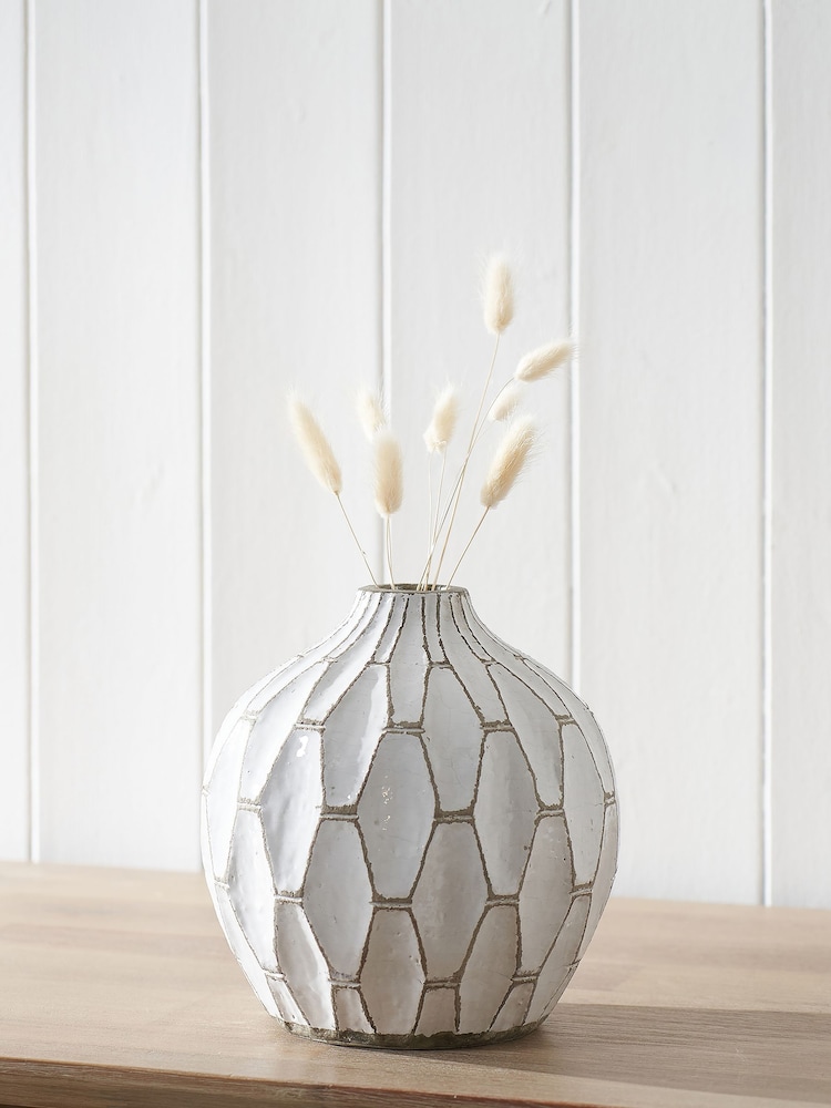 Pacific White Gaudi Stoneware Geometric Stone Vase - Image 1 of 4