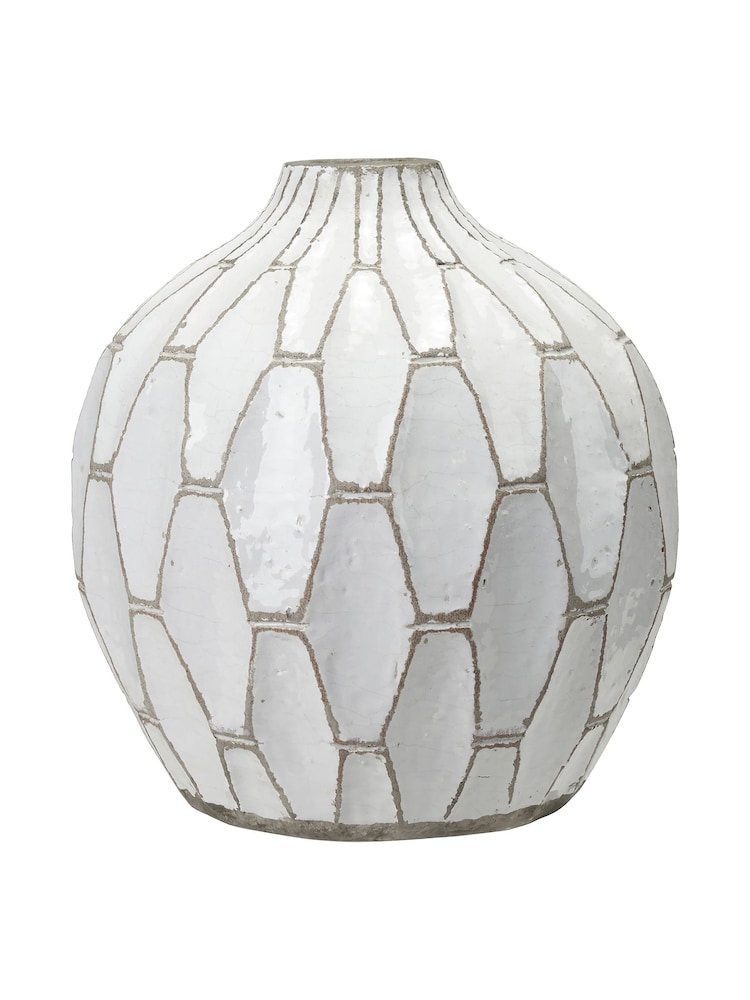 Pacific White Gaudi Stoneware Geometric Stone Vase - Image 2 of 4