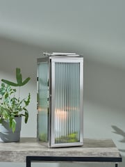 Pacific Silver/White Shiny Nickel Ribbed Glass Small Lantern - Image 1 of 4