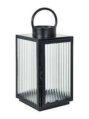 Pacific Set of 2 Black Metal And Ribbed Glass Lanterns - Image 2 of 4