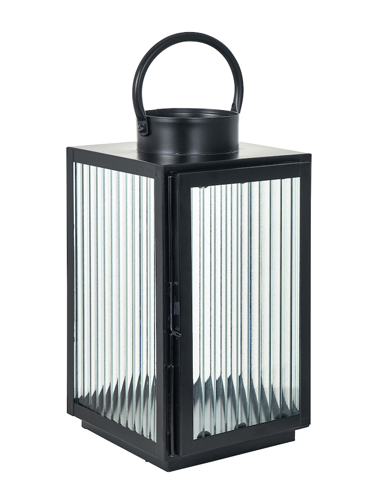 Pacific Set of 2 Black Metal And Ribbed Glass Lanterns - Image 2 of 4