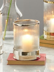 Pacific Silver Metal And Textured Glass Hurricane Candle Holder - Image 1 of 3