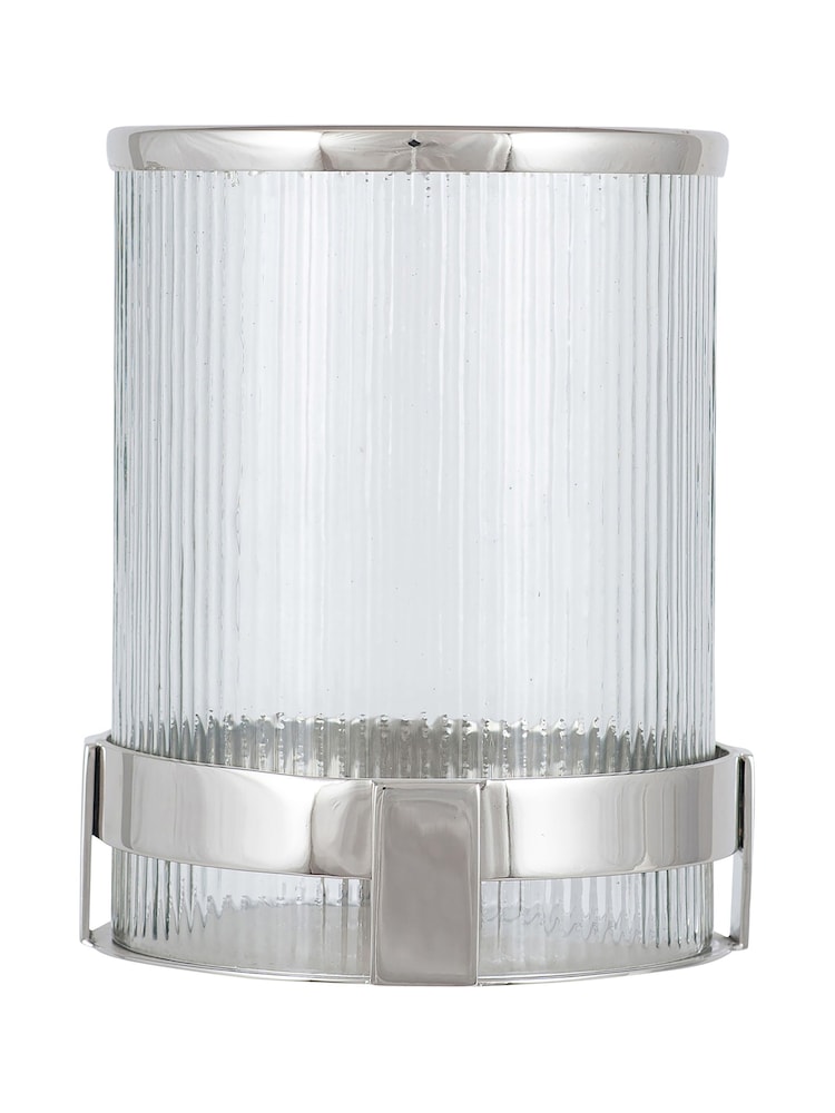 Pacific Silver Metal And Textured Glass Hurricane Candle Holder - Image 2 of 3
